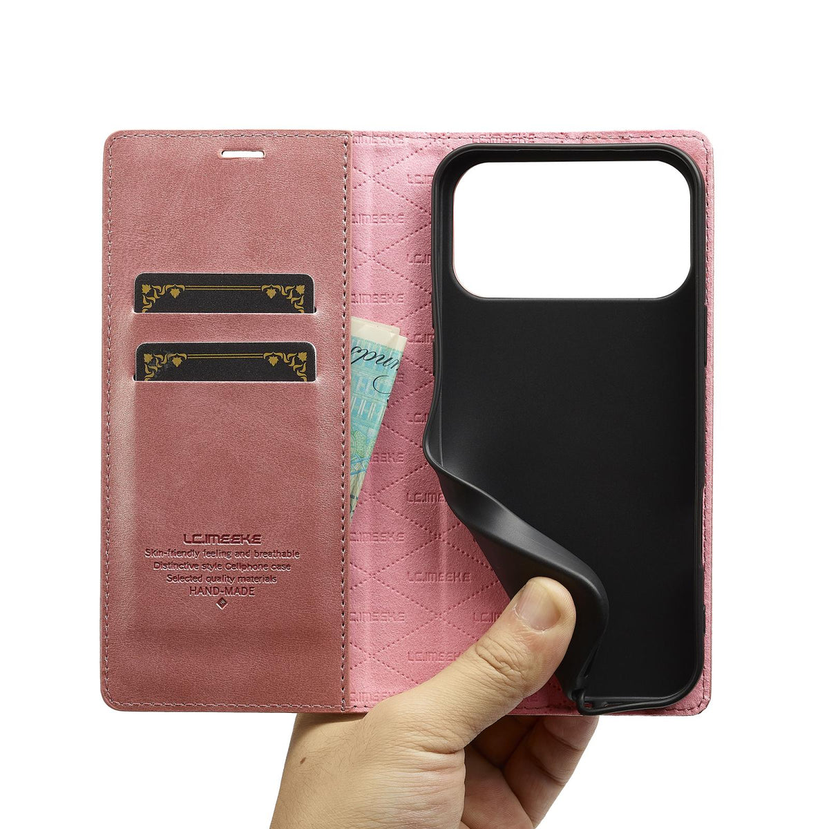 Compatible with iPhone 18 Pro & 17 Pro LC.IMEEKE Strong Magnetism Microfiber Leather Phone Case - Rose Gold