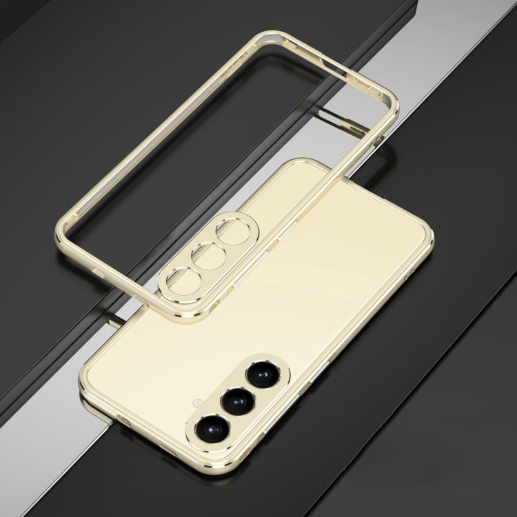 For Samsung Galaxy S24 5G Aurora Series Lens Protector + Metal Frame Phone Case(Gold Silver)