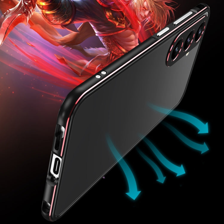 For Samsung Galaxy S24 5G Aurora Series Lens Protector + Metal Frame Phone Case(Black Blue)