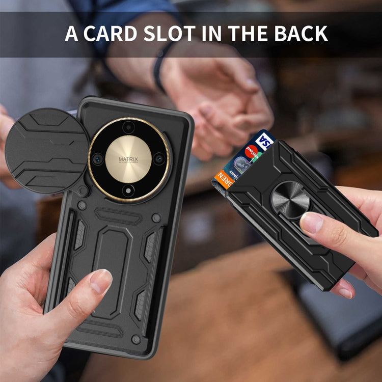 For Honor X9b Sliding Camshield TPU+PC Phone Case with Card Slot(Blue)