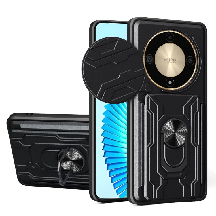 For Honor X9b Sliding Camshield TPU+PC Phone Case with Card Slot(Black)