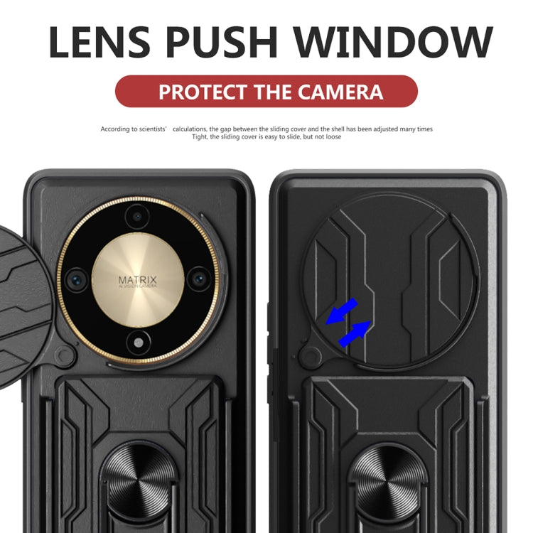 For Honor X9b Sliding Camshield TPU+PC Phone Case with Card Slot(Red)