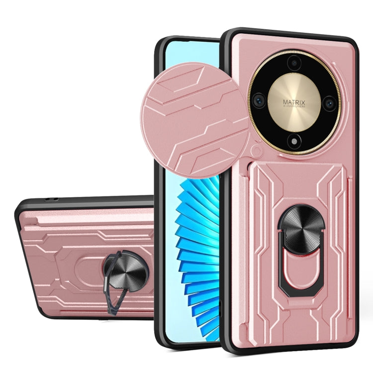 For Honor X9b Sliding Camshield TPU+PC Phone Case with Card Slot(Rose Gold)