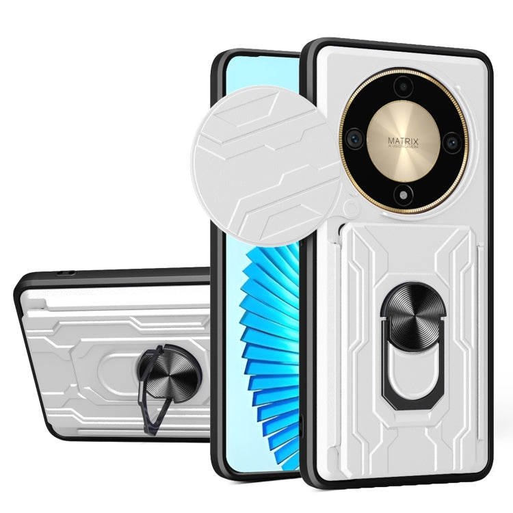 For Honor X9b Sliding Camshield TPU+PC Phone Case with Card Slot(White)