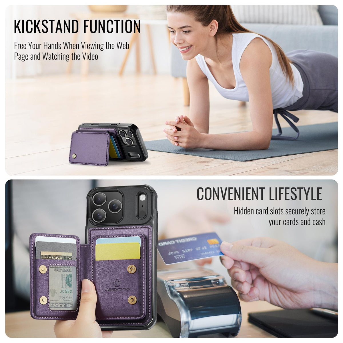 Compatible with iPhone 18 Pro Max JEEHOOD J05 Business Magnetic Style RFID Leather Phone Case - Purple
