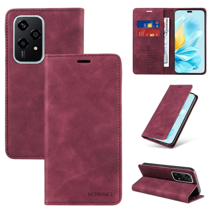 For Honor 200 Lite 5G Global BETOPNICE Suction RFID Anti-theft Leather Phone Case(Wine Red)