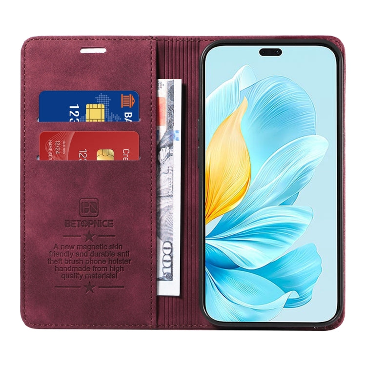 For Honor 200 Lite 5G Global BETOPNICE Suction RFID Anti-theft Leather Phone Case(Wine Red)