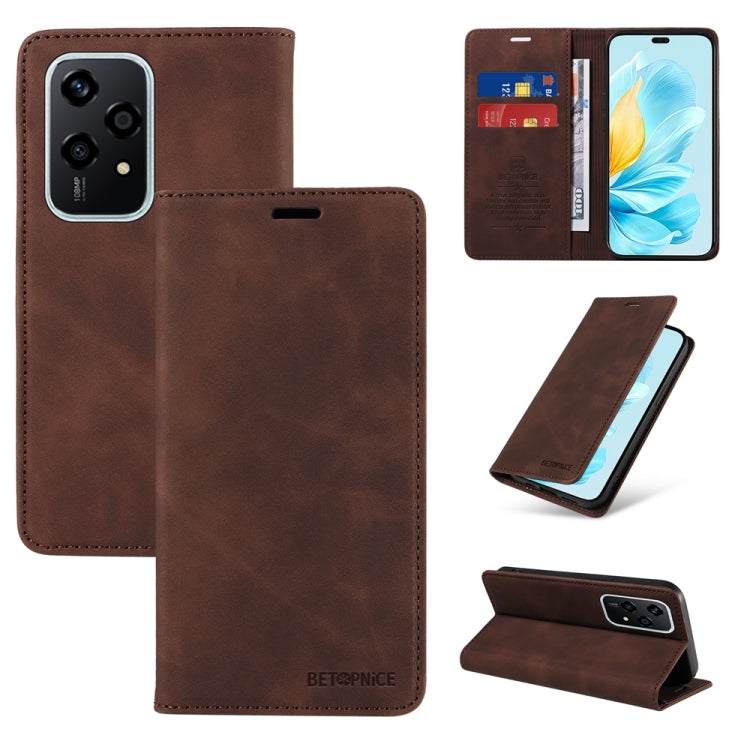 For Honor 200 Lite 5G Global BETOPNICE Suction RFID Anti-theft Leather Phone Case(Brown)