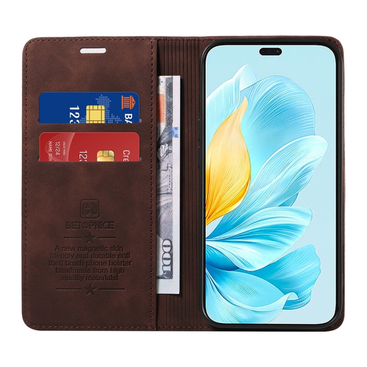 For Honor 200 Lite 5G Global BETOPNICE Suction RFID Anti-theft Leather Phone Case(Brown)