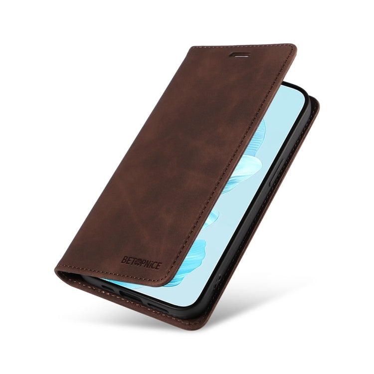 For Honor 200 Lite 5G Global BETOPNICE Suction RFID Anti-theft Leather Phone Case(Brown)