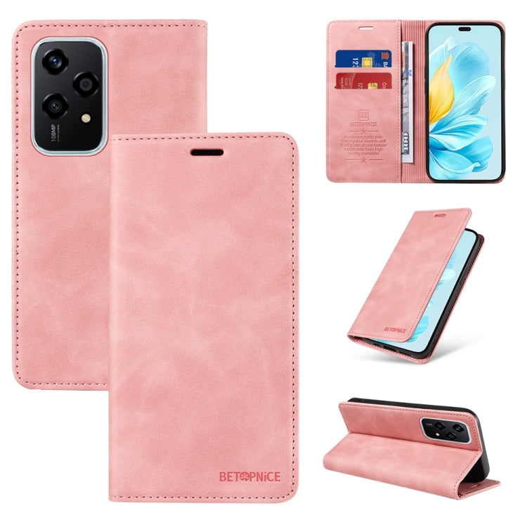 For Honor 200 Lite 5G Global BETOPNICE Suction RFID Anti-theft Leather Phone Case(Pink)