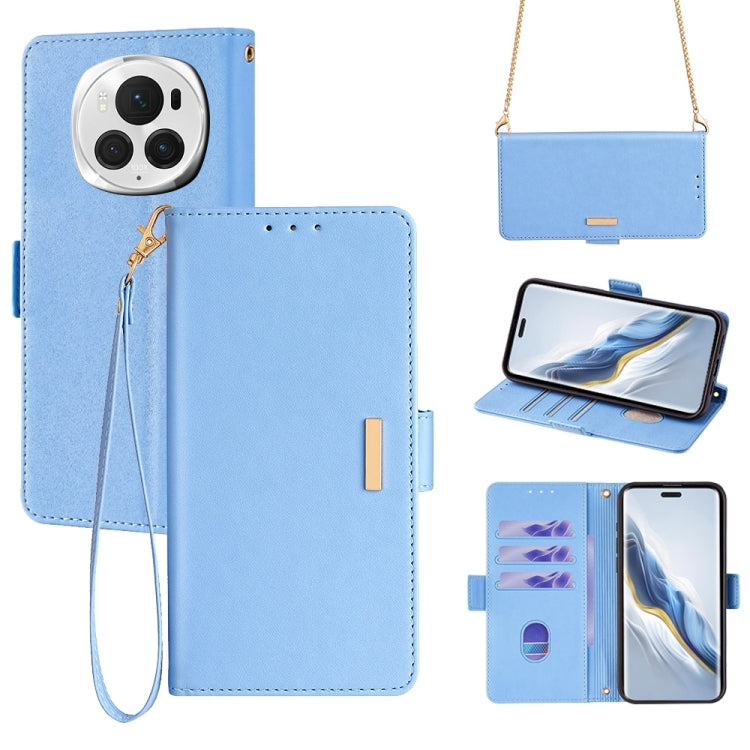 For Honor Magic6 Pro Crossbody Chain Leather Phone Case(Blue)