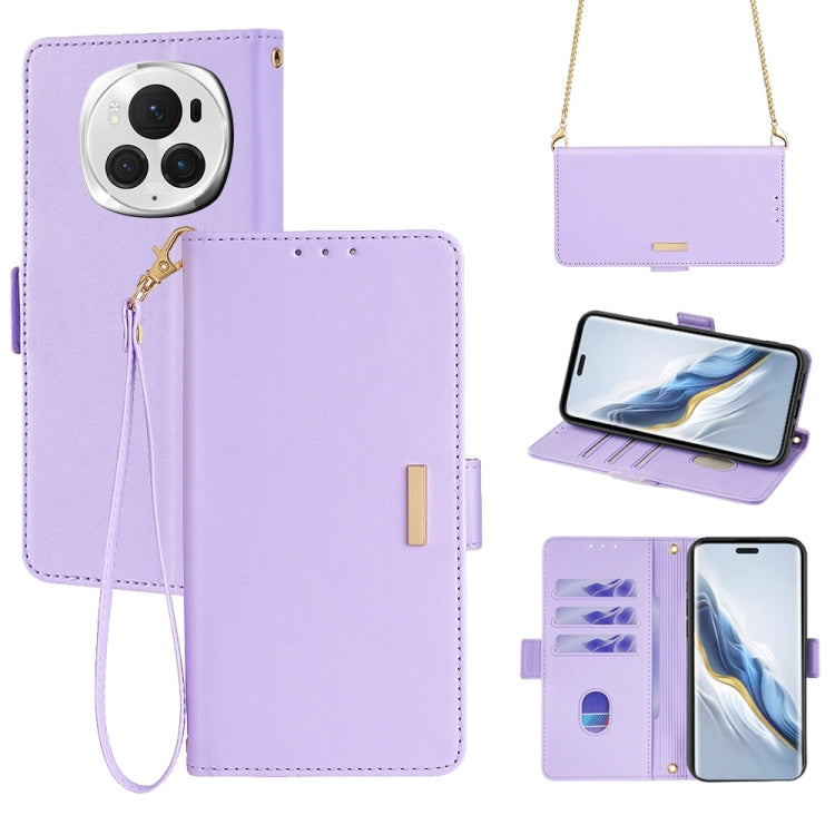 For Honor Magic6 Pro Crossbody Chain Leather Phone Case(Purple)