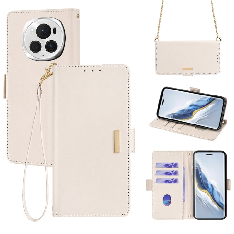 For Honor Magic6 Pro Crossbody Chain Leather Phone Case(White)