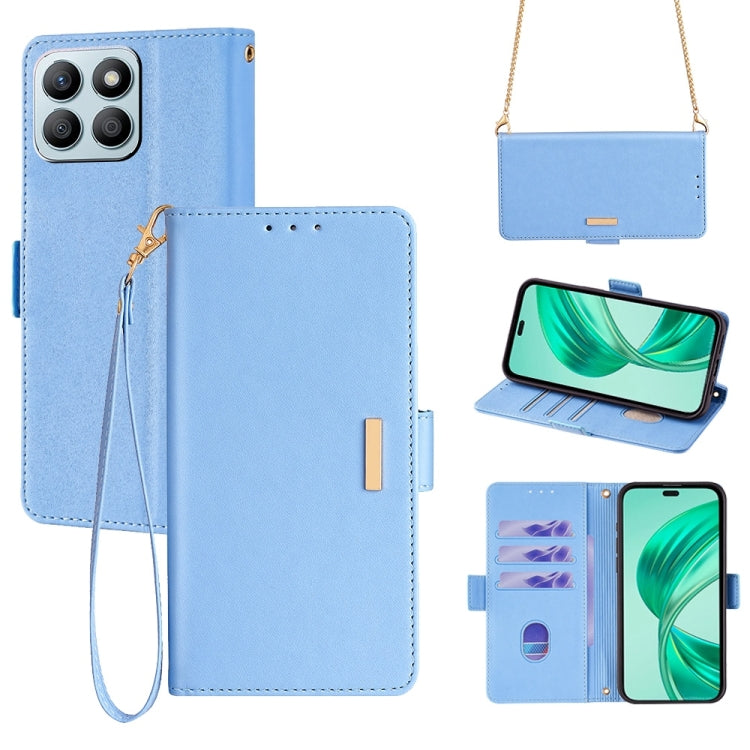 For Honor X8b Crossbody Chain Leather Phone Case(Blue)