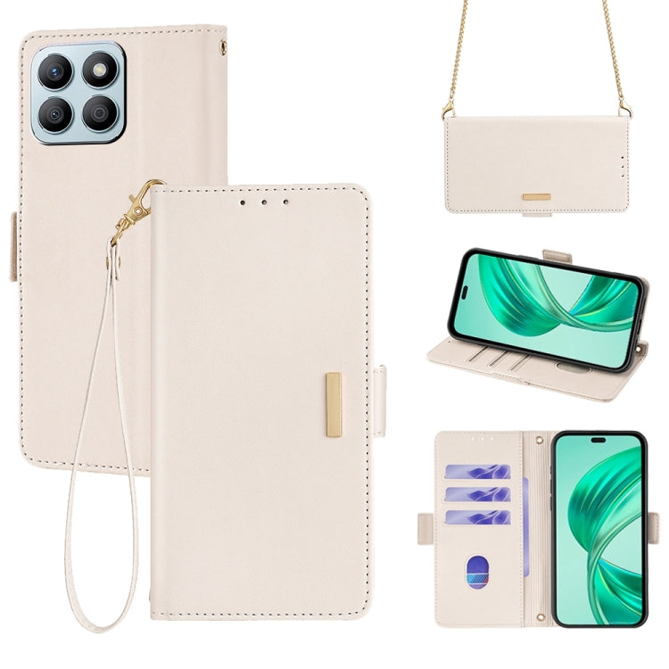 For Honor X8b Crossbody Chain Leather Phone Case(White)