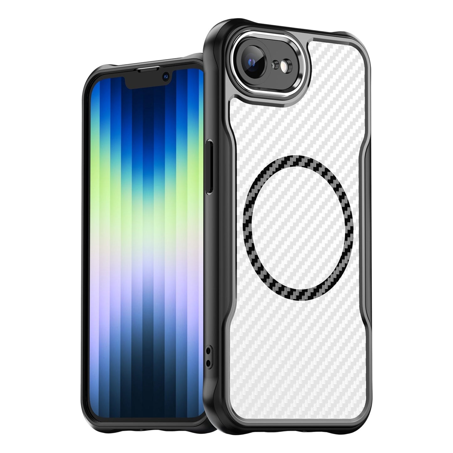 For iPhone 16e Carbon Fiber Texture MagSafe Translucent Phone Case(Black)