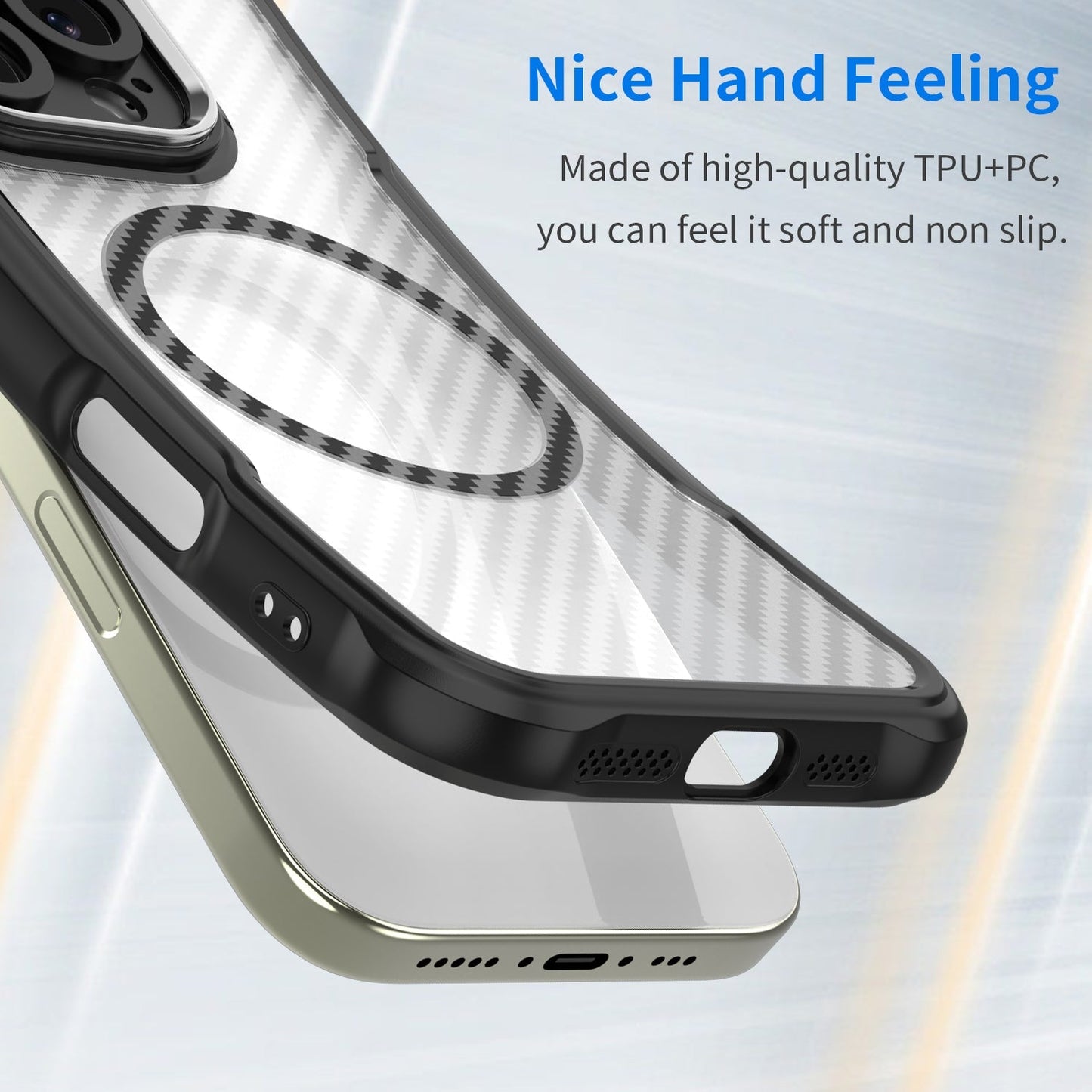 For iPhone 16e Carbon Fiber Texture MagSafe Translucent Phone Case(Black)