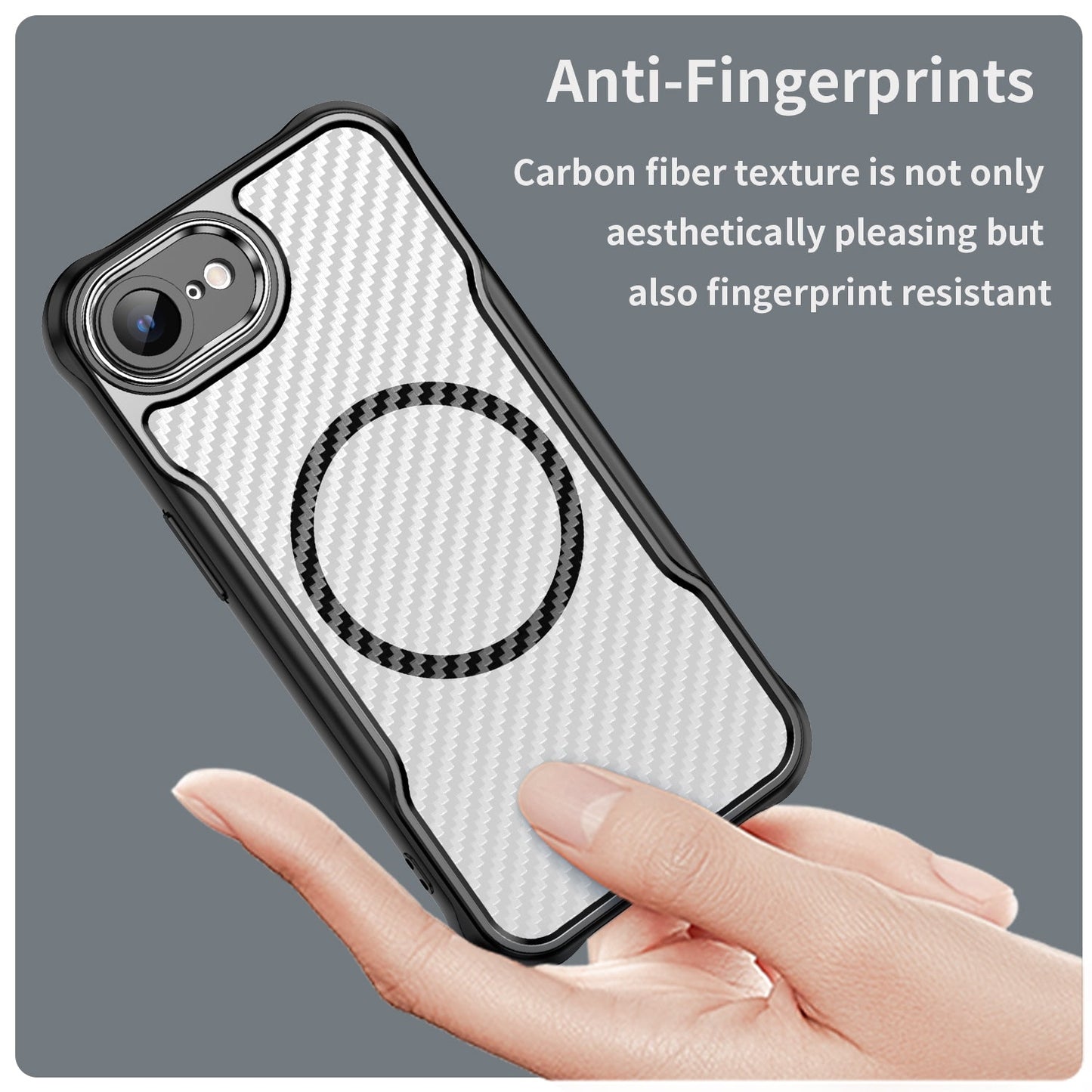 For iPhone 16e Carbon Fiber Texture MagSafe Translucent Phone Case(Black)