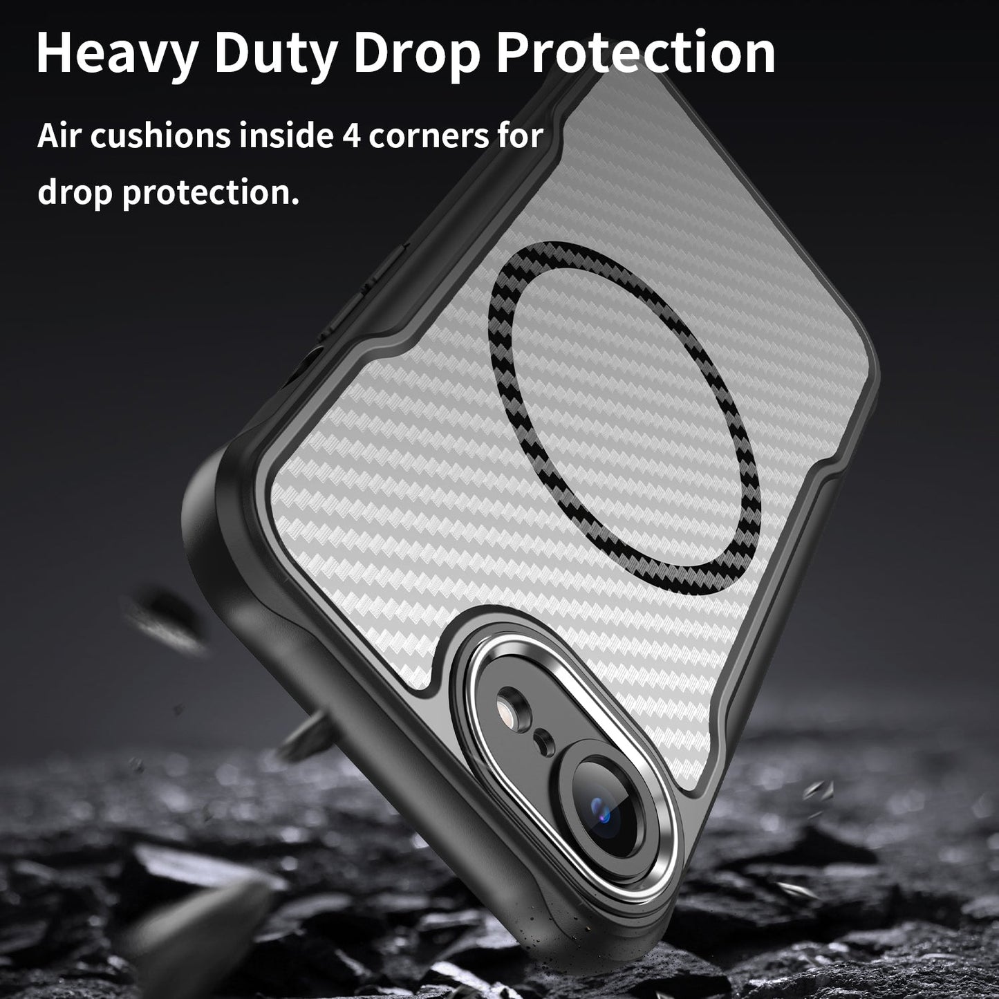 For iPhone 16e Carbon Fiber Texture MagSafe Translucent Phone Case(Black)