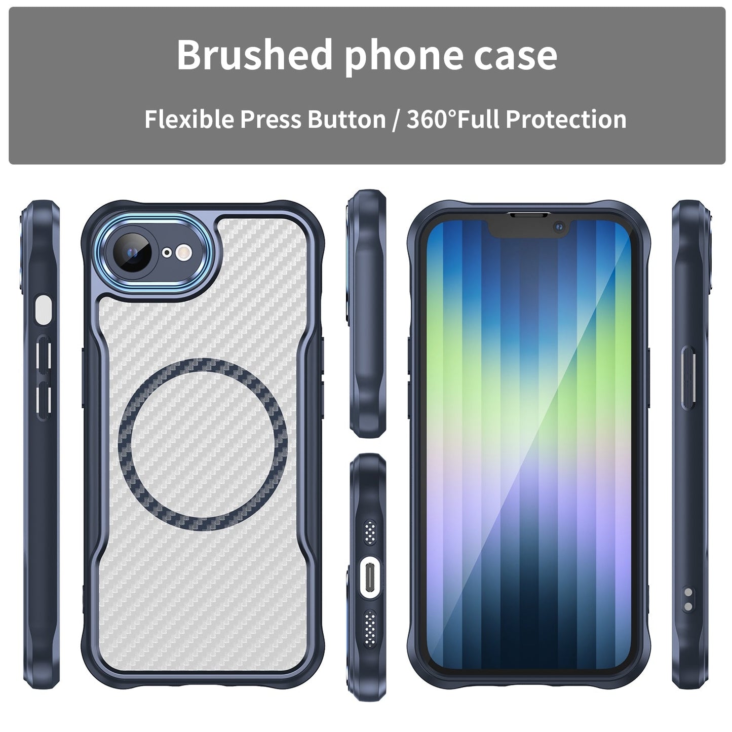 For iPhone 16e Carbon Fiber Texture MagSafe Translucent Phone Case(Blue)