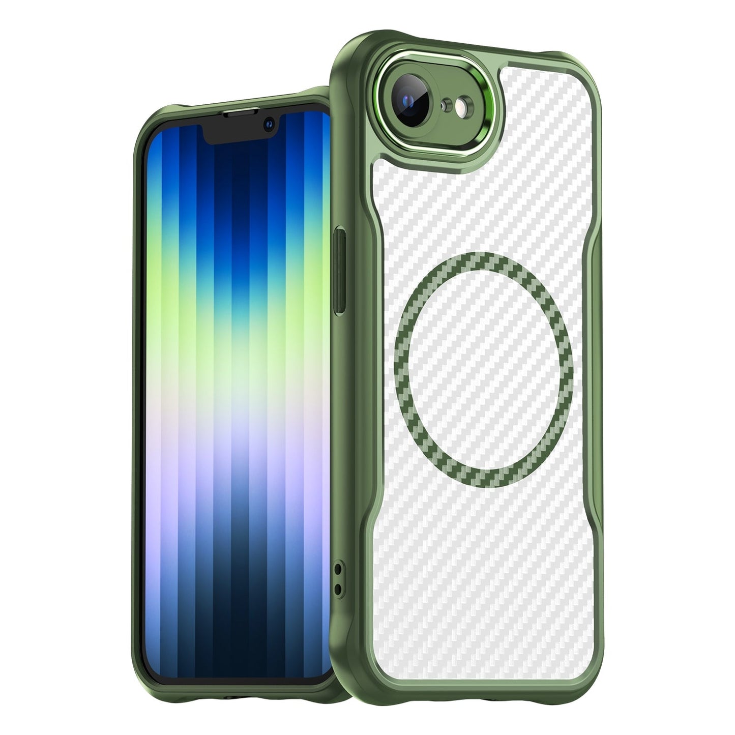 For iPhone 16e Carbon Fiber Texture MagSafe Translucent Phone Case(Green)