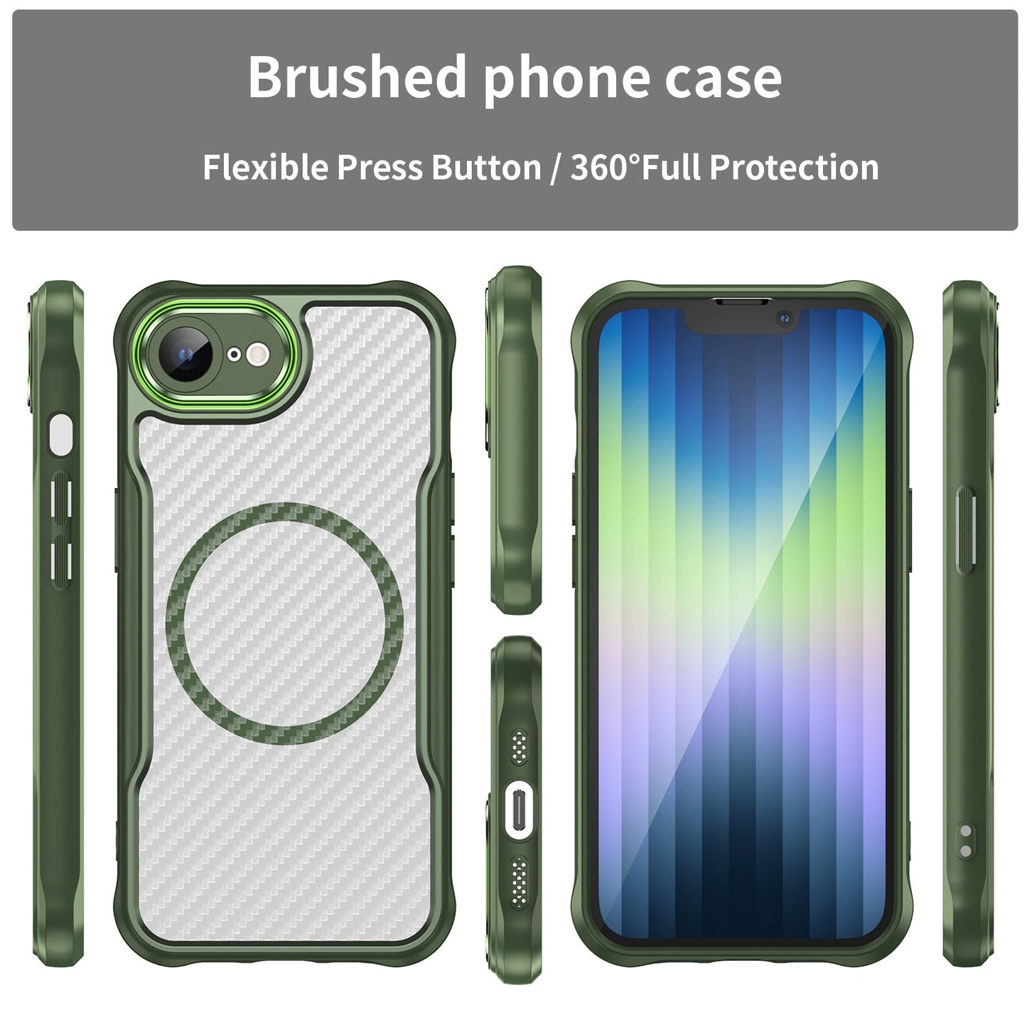 For iPhone 16e Carbon Fiber Texture MagSafe Translucent Phone Case(Green)