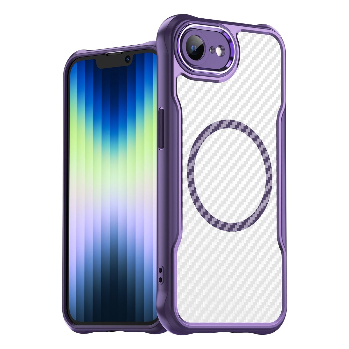 For iPhone 16e Carbon Fiber Texture MagSafe Translucent Phone Case(Purple)