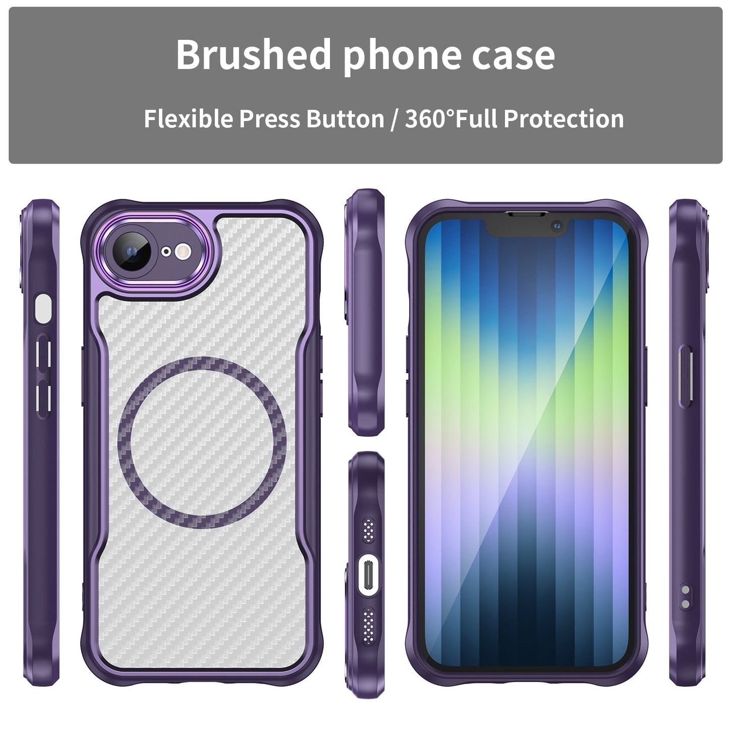 For iPhone 16e Carbon Fiber Texture MagSafe Translucent Phone Case(Purple)