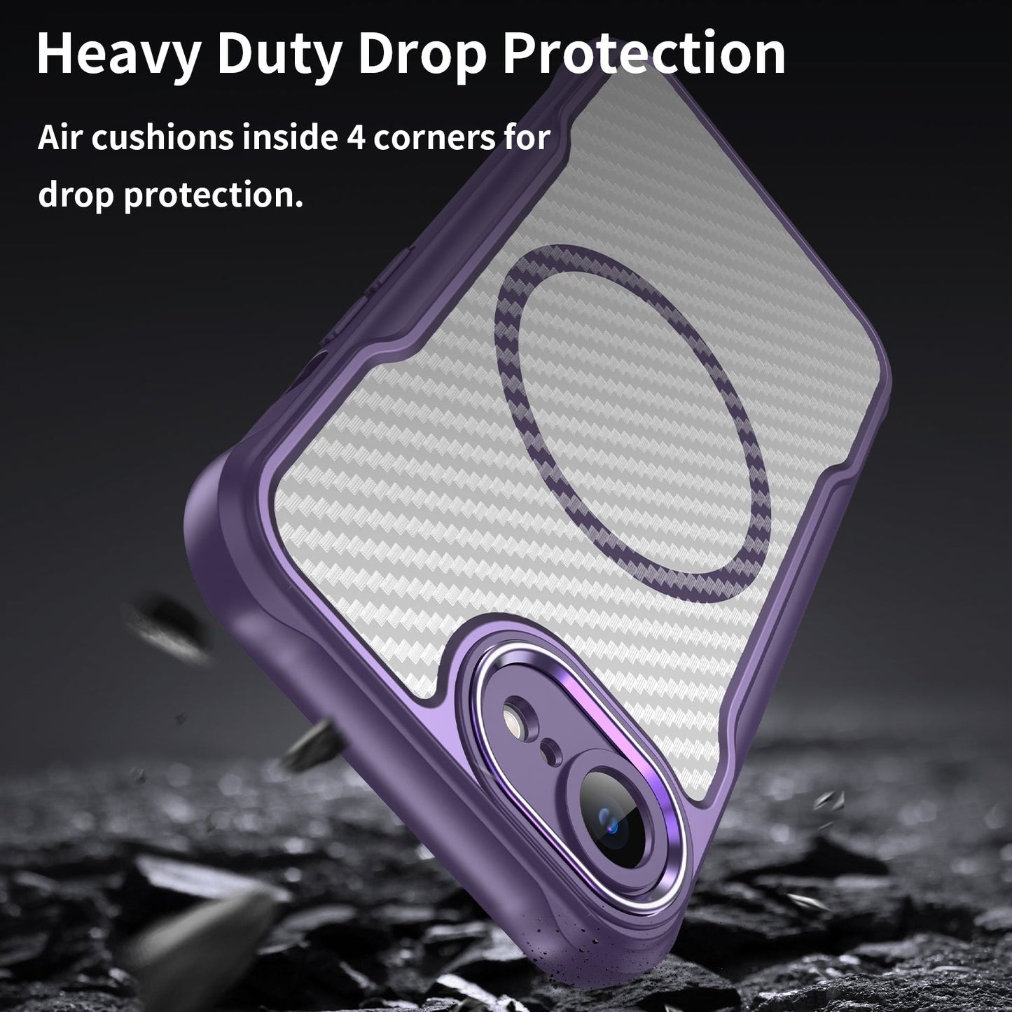 For iPhone 16e Carbon Fiber Texture MagSafe Translucent Phone Case(Purple)