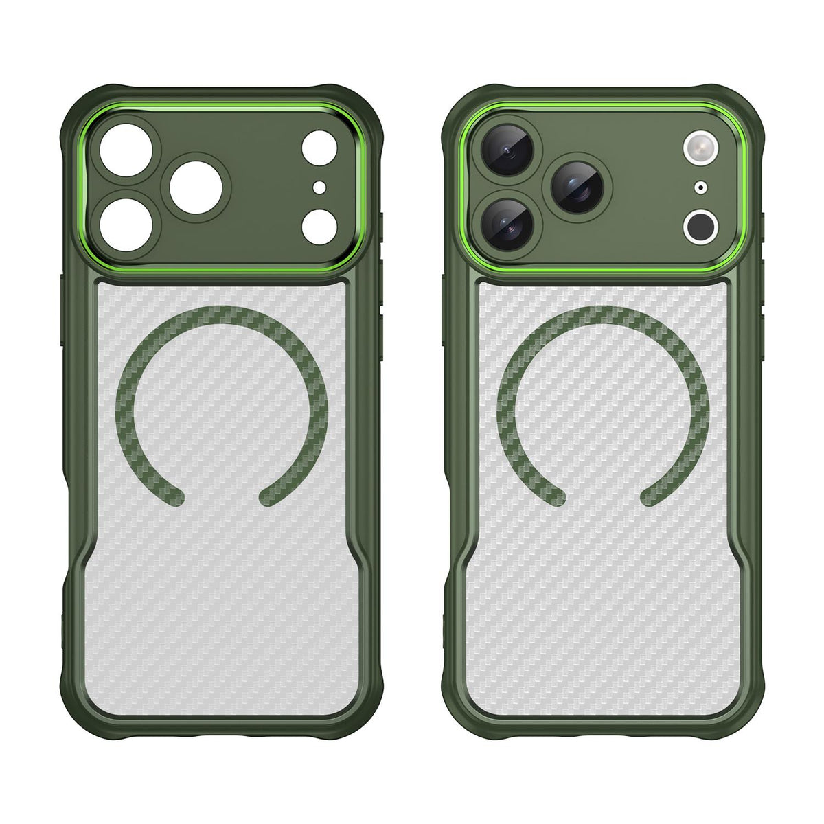 Compatible with iPhone 18 Pro Max Carbon Fiber Texture MagSafe Translucent Phone Case - Green