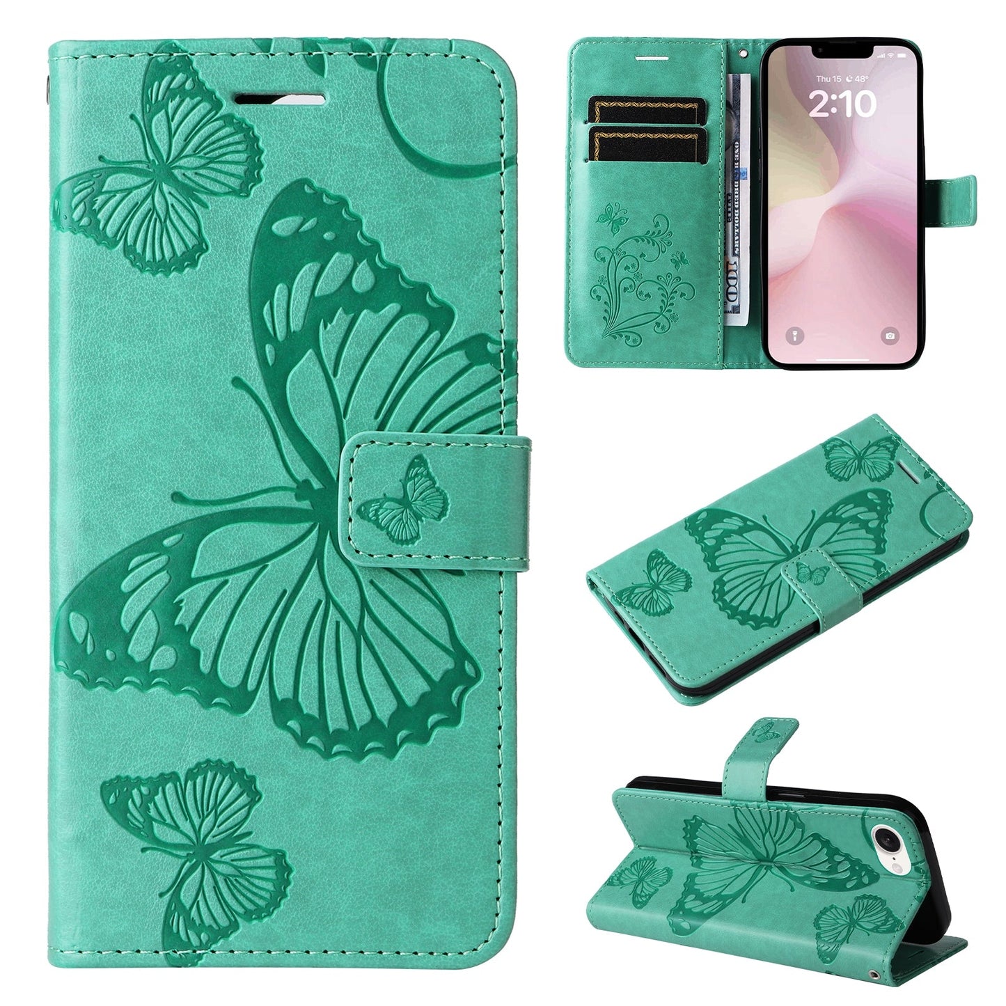 For iPhone 16e 3D Butterfly Embossed Pattern Flip Leather Phone Case(Green)