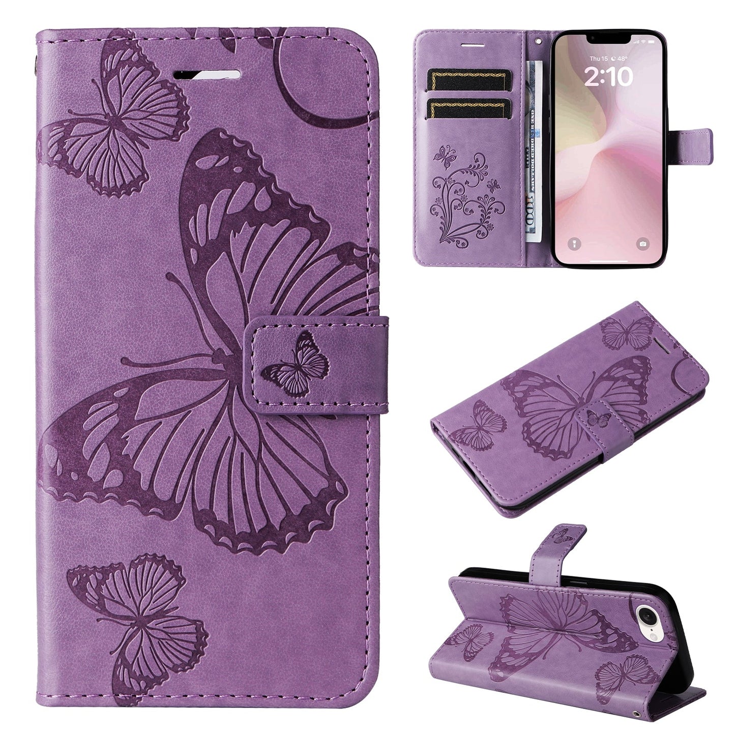 For iPhone 16e 3D Butterfly Embossed Pattern Flip Leather Phone Case(Purple)