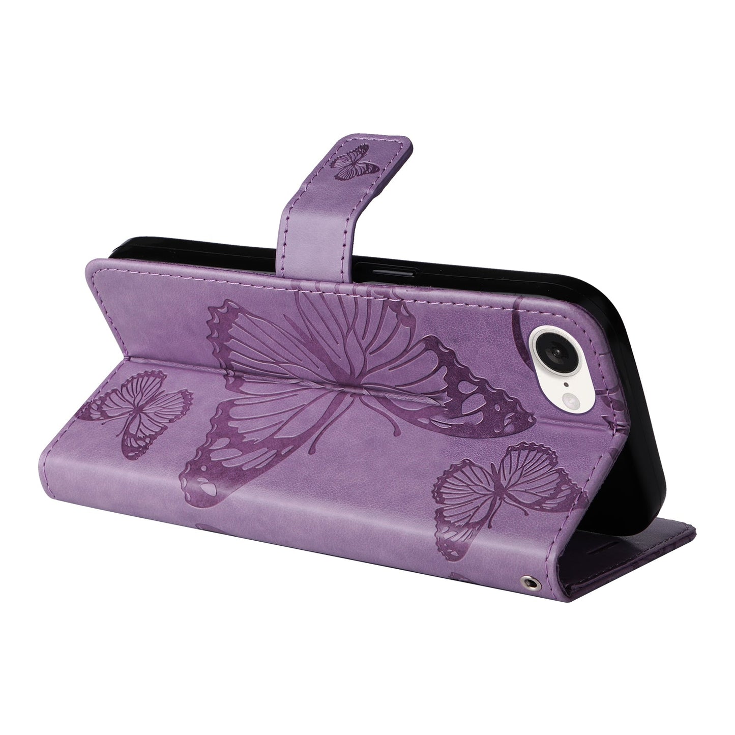 For iPhone 16e 3D Butterfly Embossed Pattern Flip Leather Phone Case(Purple)