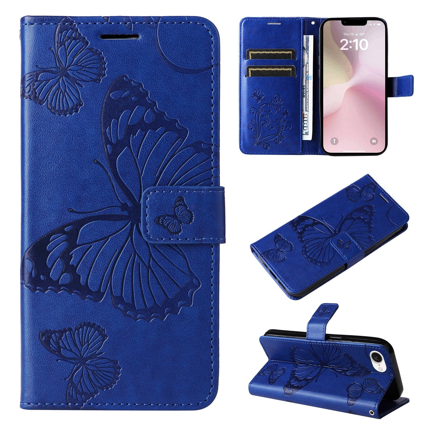 For iPhone 16e 3D Butterfly Embossed Pattern Flip Leather Phone Case(Blue)
