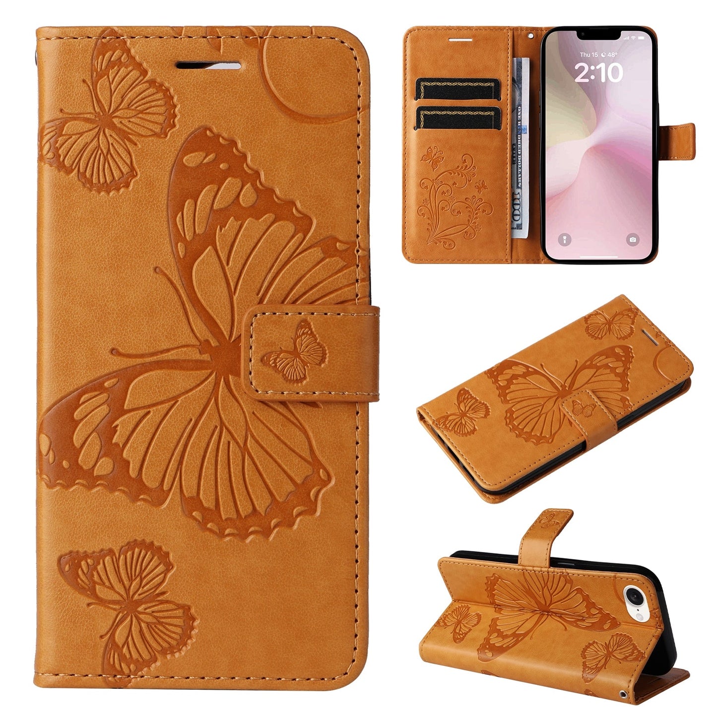 For iPhone 16e 3D Butterfly Embossed Pattern Flip Leather Phone Case(Yellow)