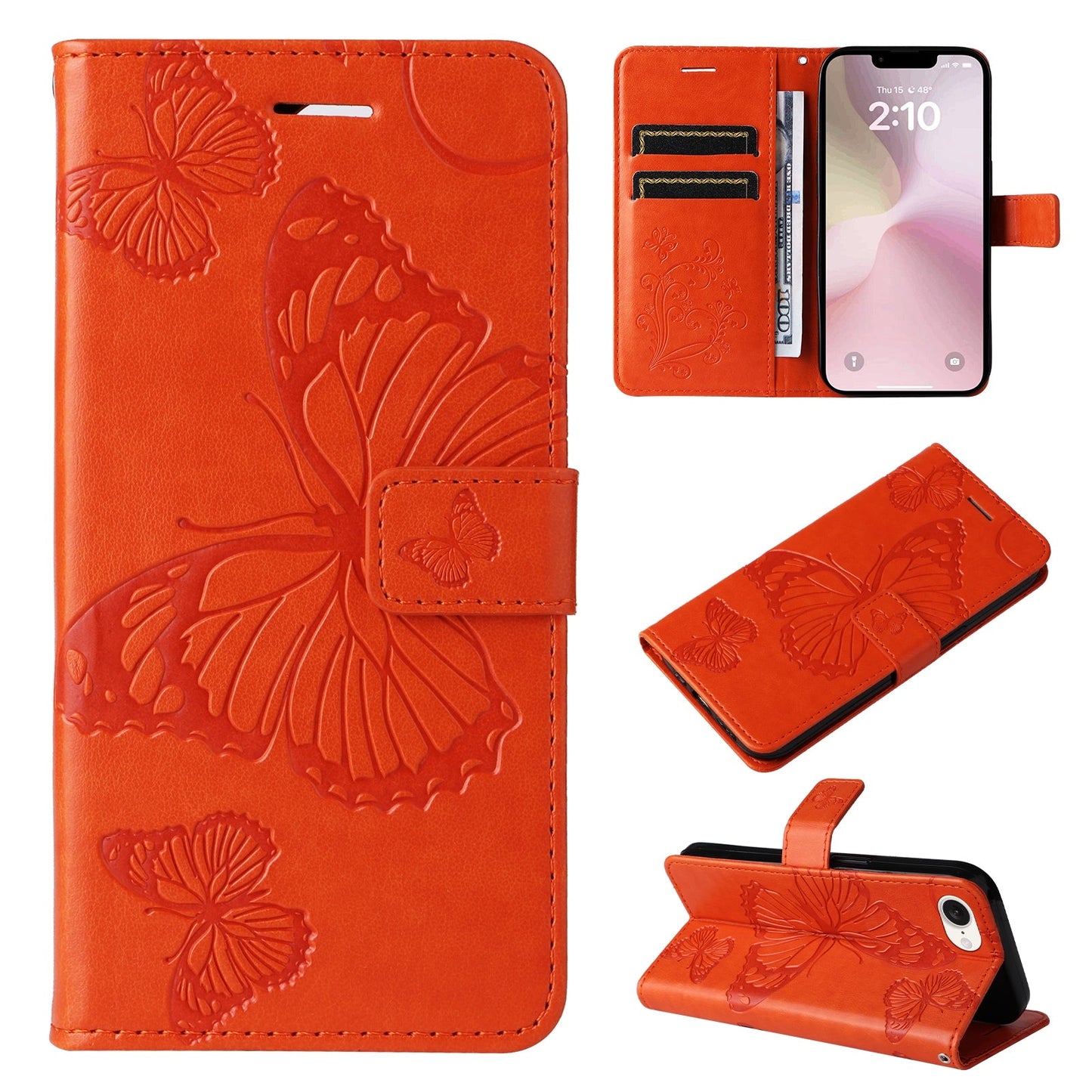 For iPhone 16e 3D Butterfly Embossed Pattern Flip Leather Phone Case(Orange)