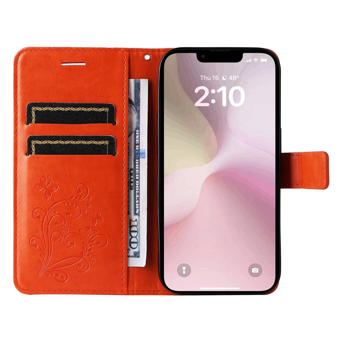 For iPhone 16e 3D Butterfly Embossed Pattern Flip Leather Phone Case(Orange)
