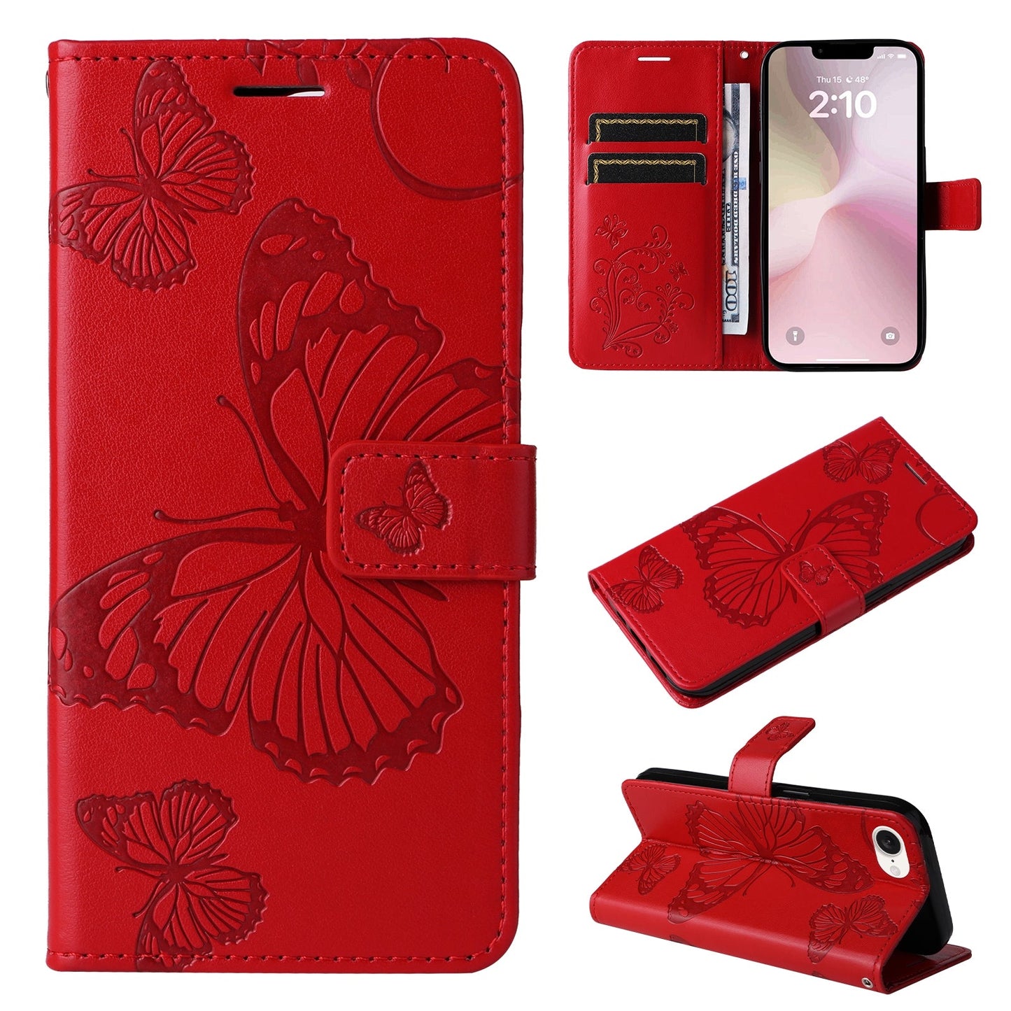 For iPhone 16e 3D Butterfly Embossed Pattern Flip Leather Phone Case(Red)