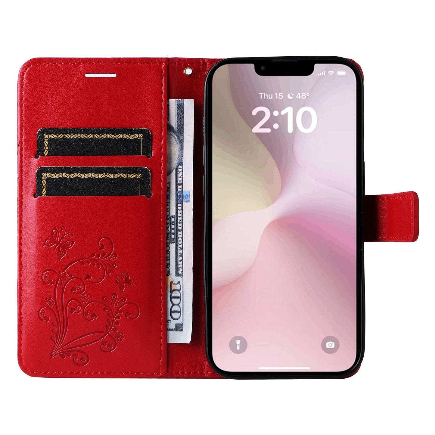 For iPhone 16e 3D Butterfly Embossed Pattern Flip Leather Phone Case(Red)