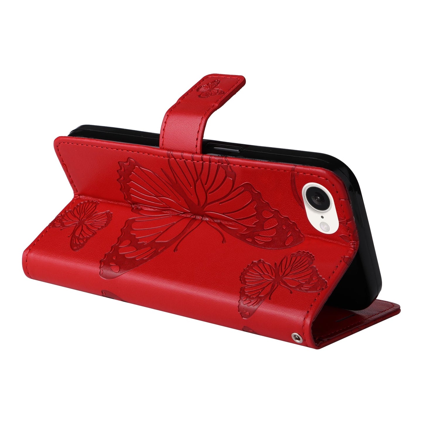 For iPhone 16e 3D Butterfly Embossed Pattern Flip Leather Phone Case(Red)
