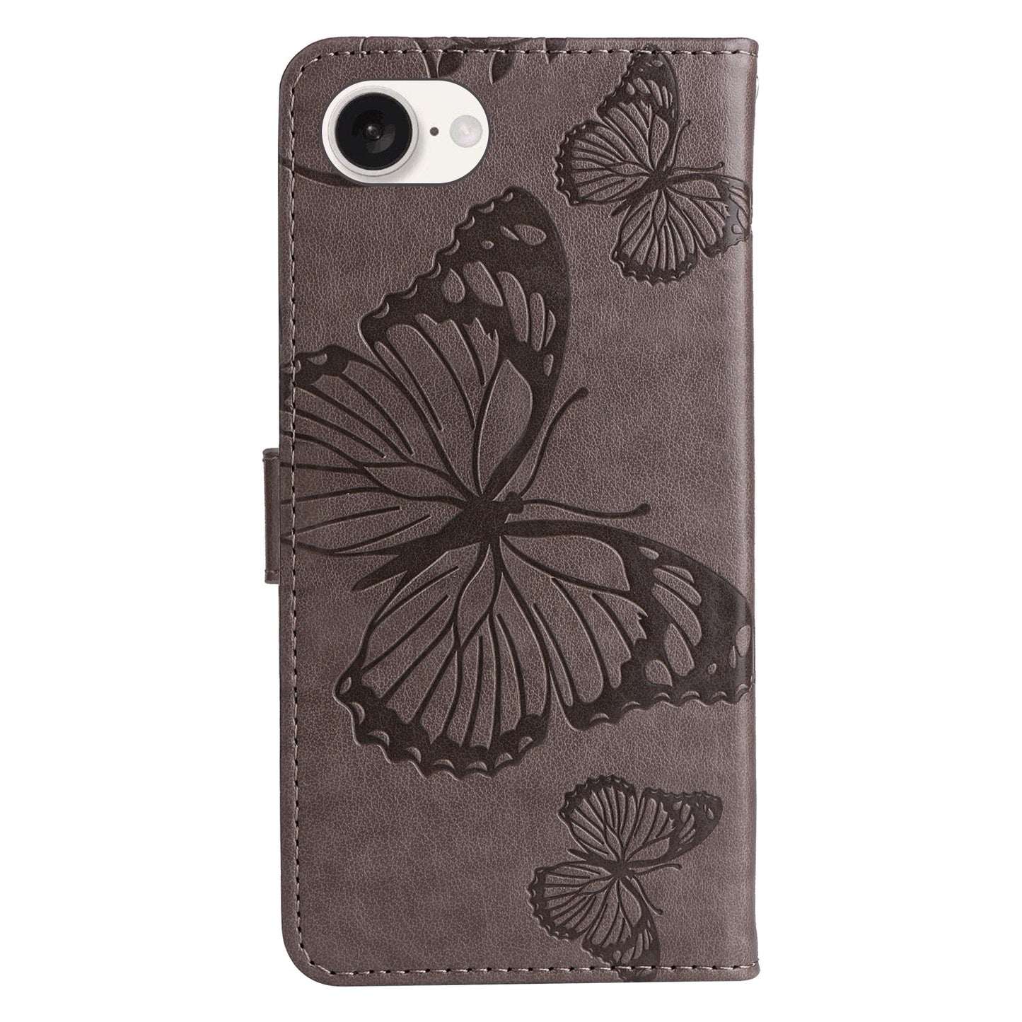 For iPhone 16e 3D Butterfly Embossed Pattern Flip Leather Phone Case(Grey)