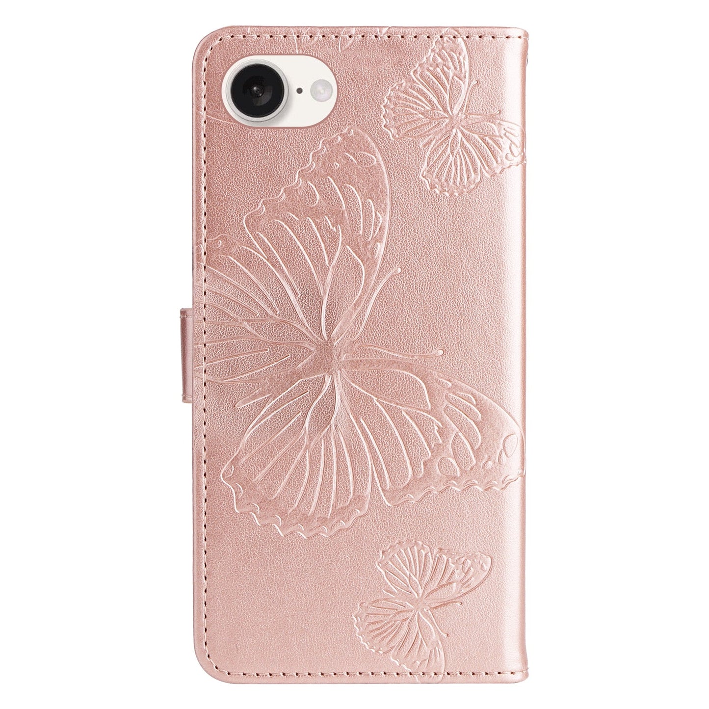 For iPhone 16e 3D Butterfly Embossed Pattern Flip Leather Phone Case(Rose Gold)
