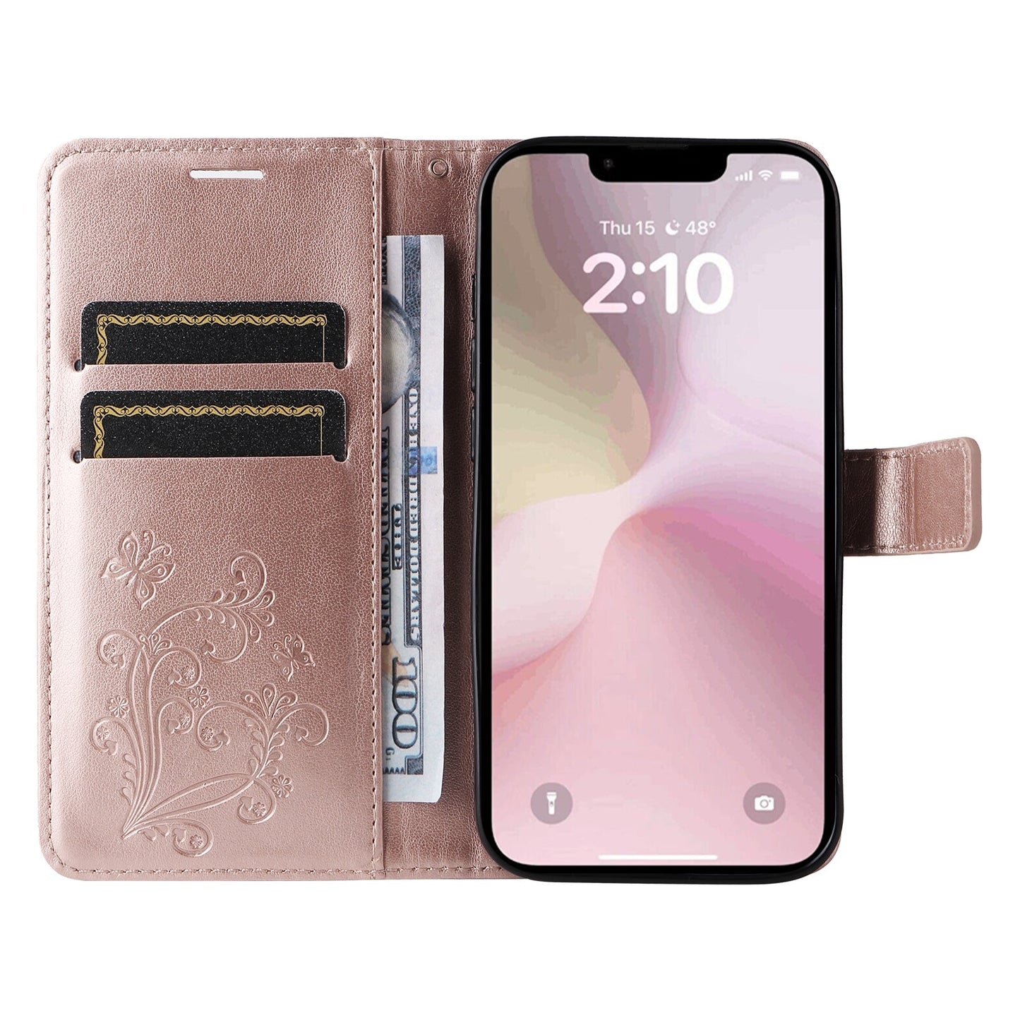 For iPhone 16e 3D Butterfly Embossed Pattern Flip Leather Phone Case(Rose Gold)