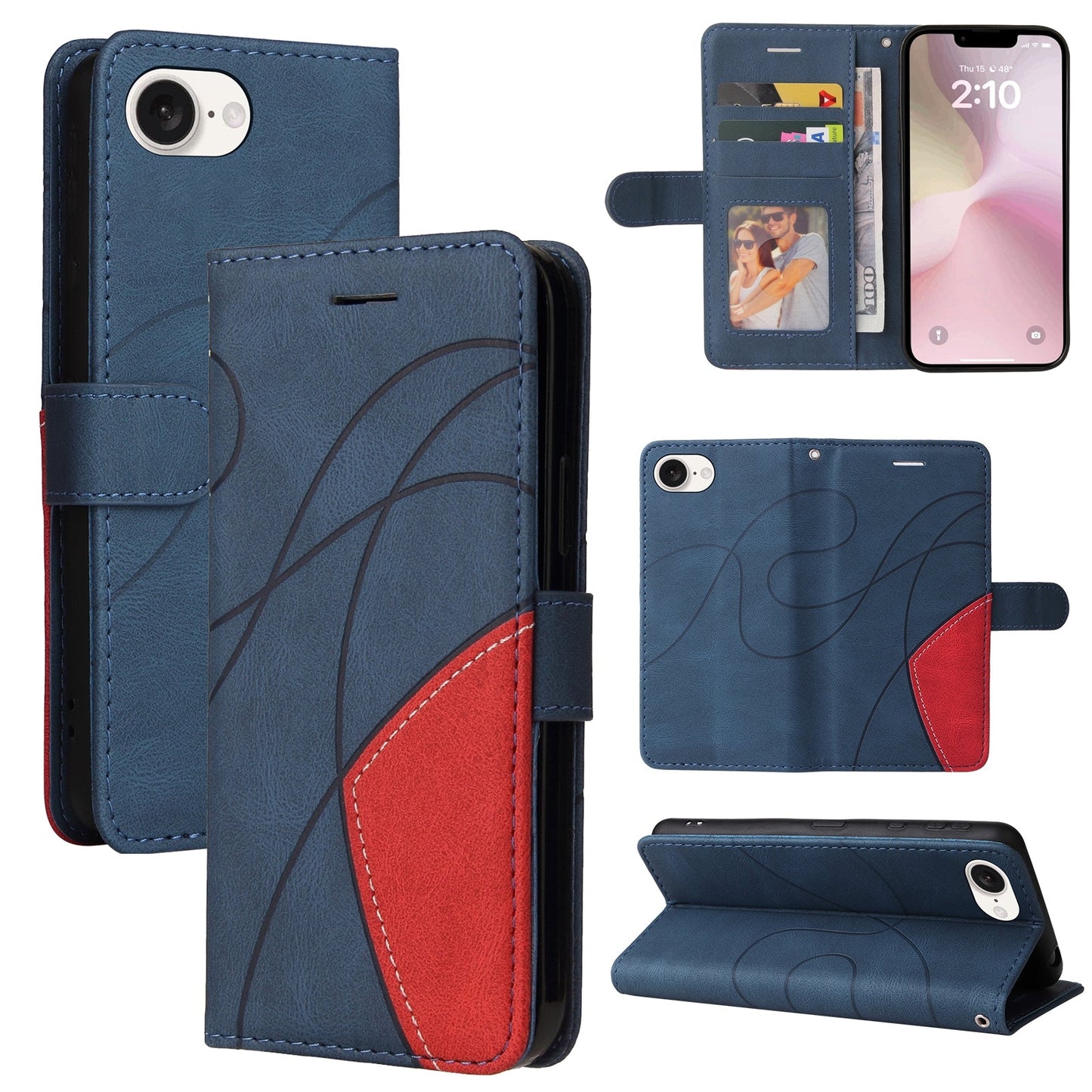 For iPhone 16e Dual-color Splicing Flip Leather Phone Case(Blue)