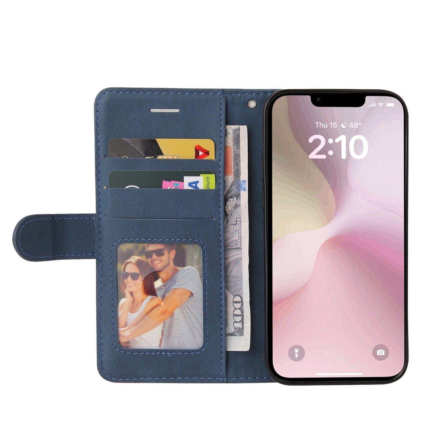 For iPhone 16e Dual-color Splicing Flip Leather Phone Case(Blue)