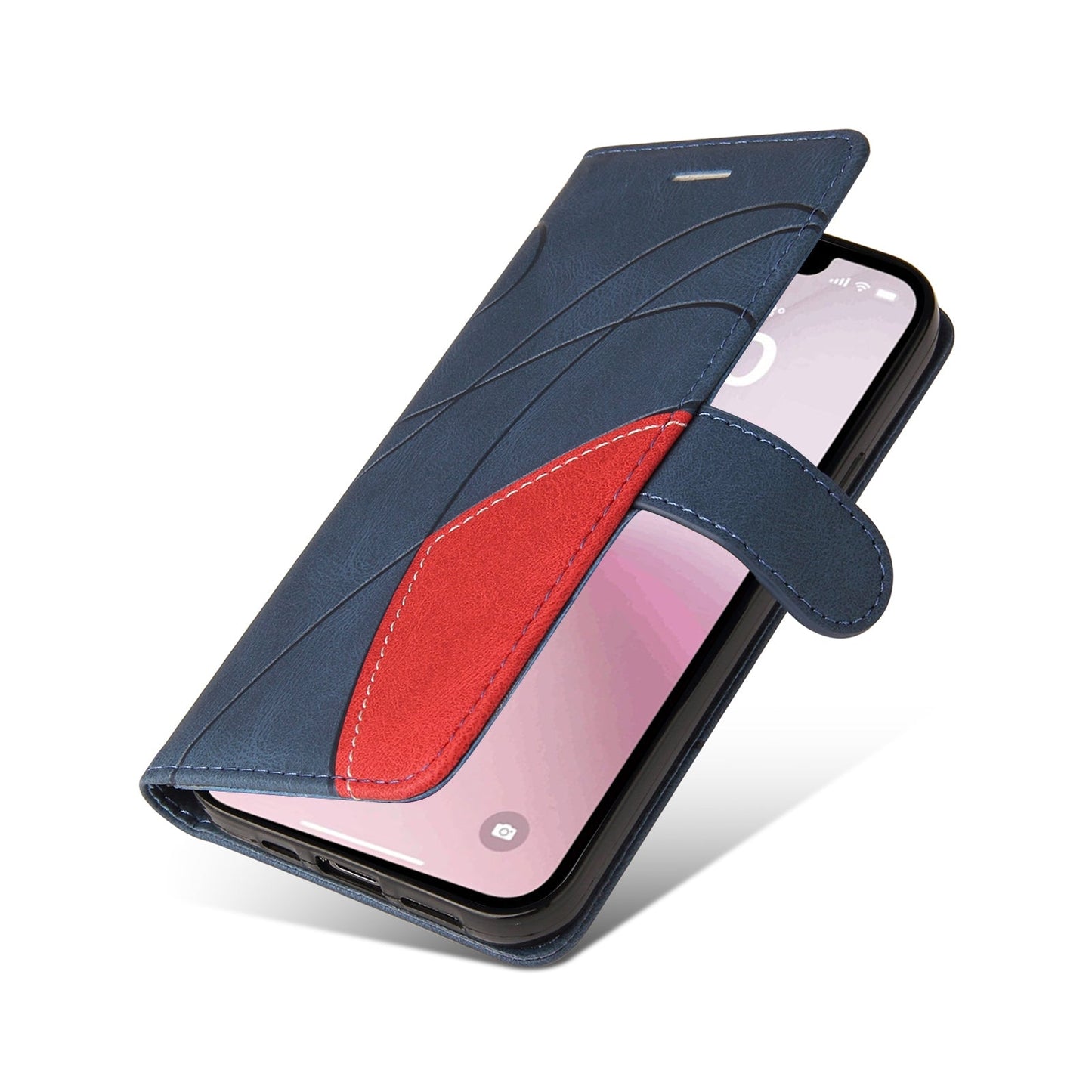 For iPhone 16e Dual-color Splicing Flip Leather Phone Case(Blue)