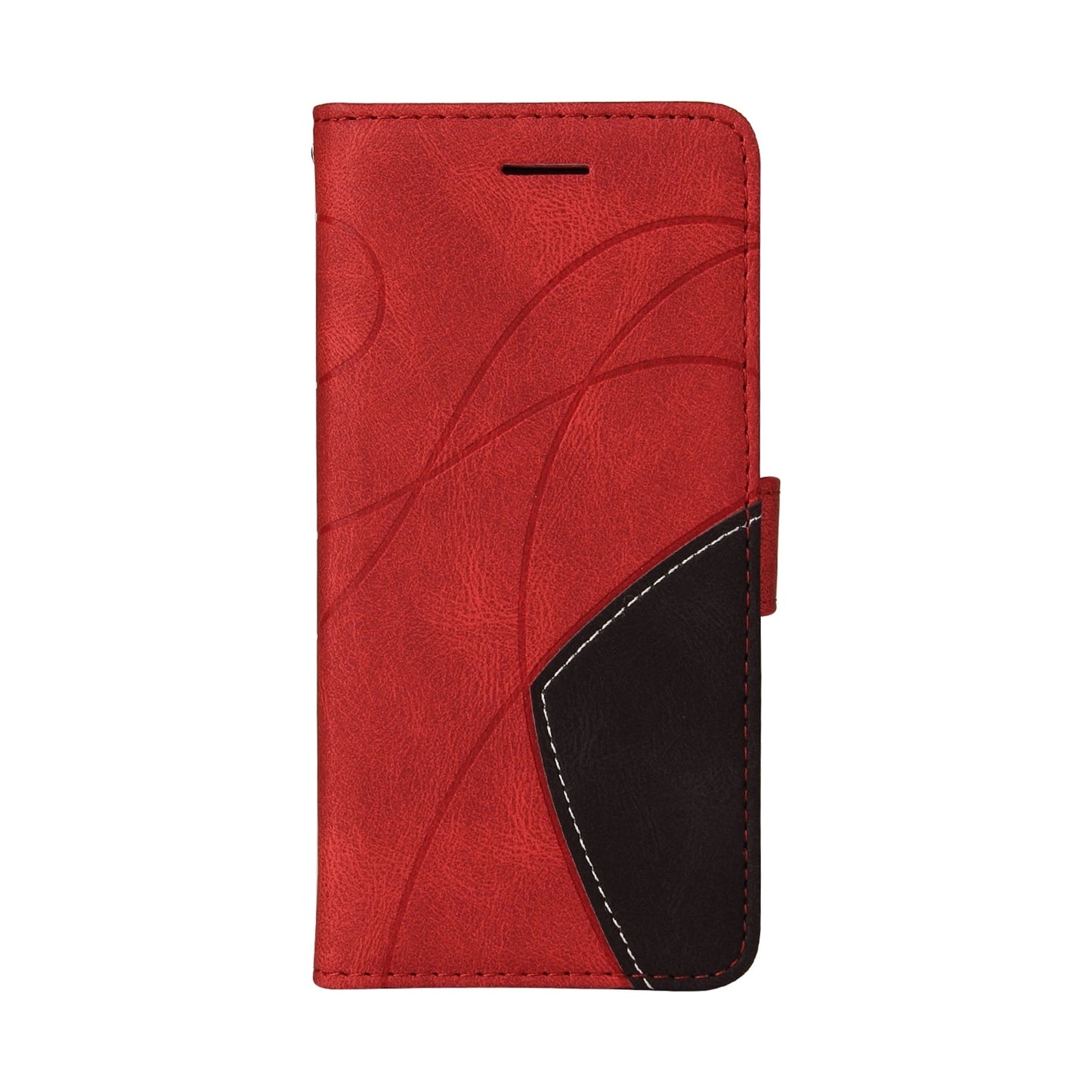 For iPhone 16e Dual-color Splicing Flip Leather Phone Case(Red)