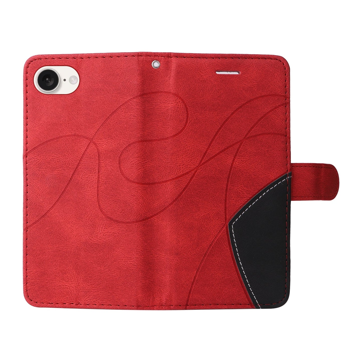 For iPhone 16e Dual-color Splicing Flip Leather Phone Case(Red)