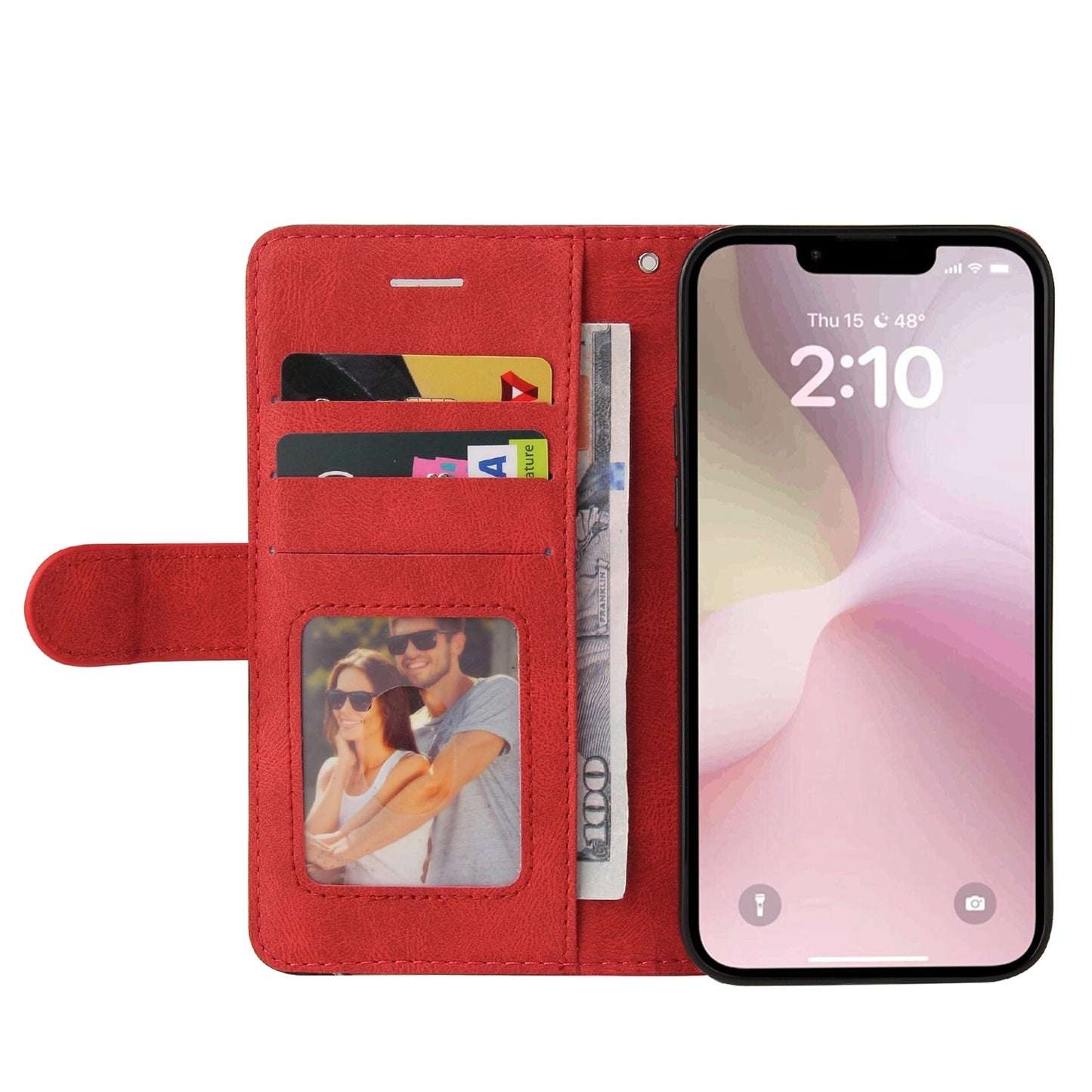 For iPhone 16e Dual-color Splicing Flip Leather Phone Case(Red)